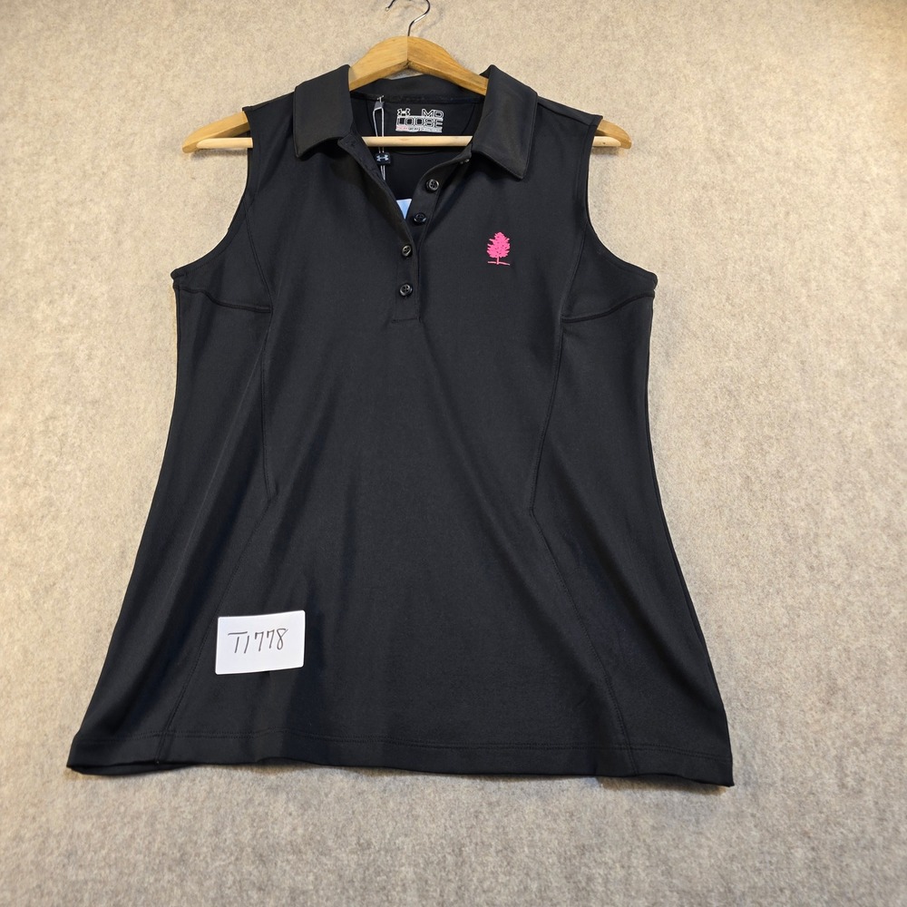 NWT Under Armour HeatGear Sleeveless Golf Polo Black Pink Tree Logo Womens M